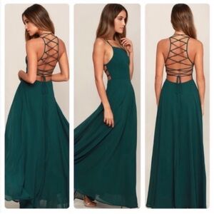Lulu's Deep Green Lace-Up Maxi Dress